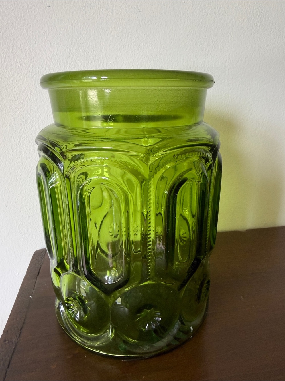 L.E Smith Green Patterned Glass Accent Vase